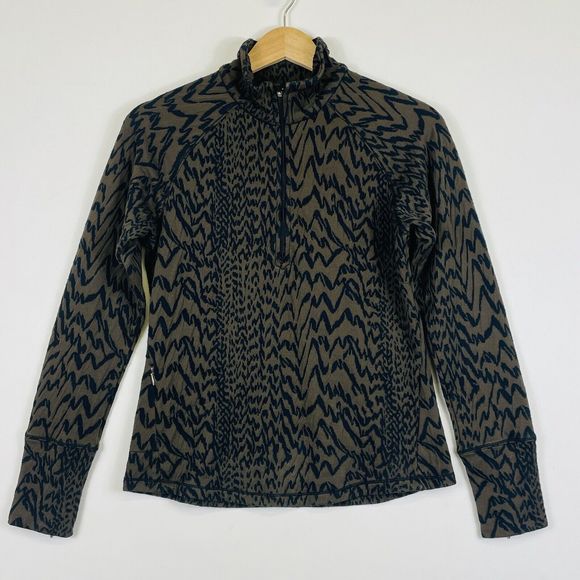 Lucy Brown Black Animal‎ Print Half Zip Stretch Lightweight Jacket Womens Small - Picture 1 of 6